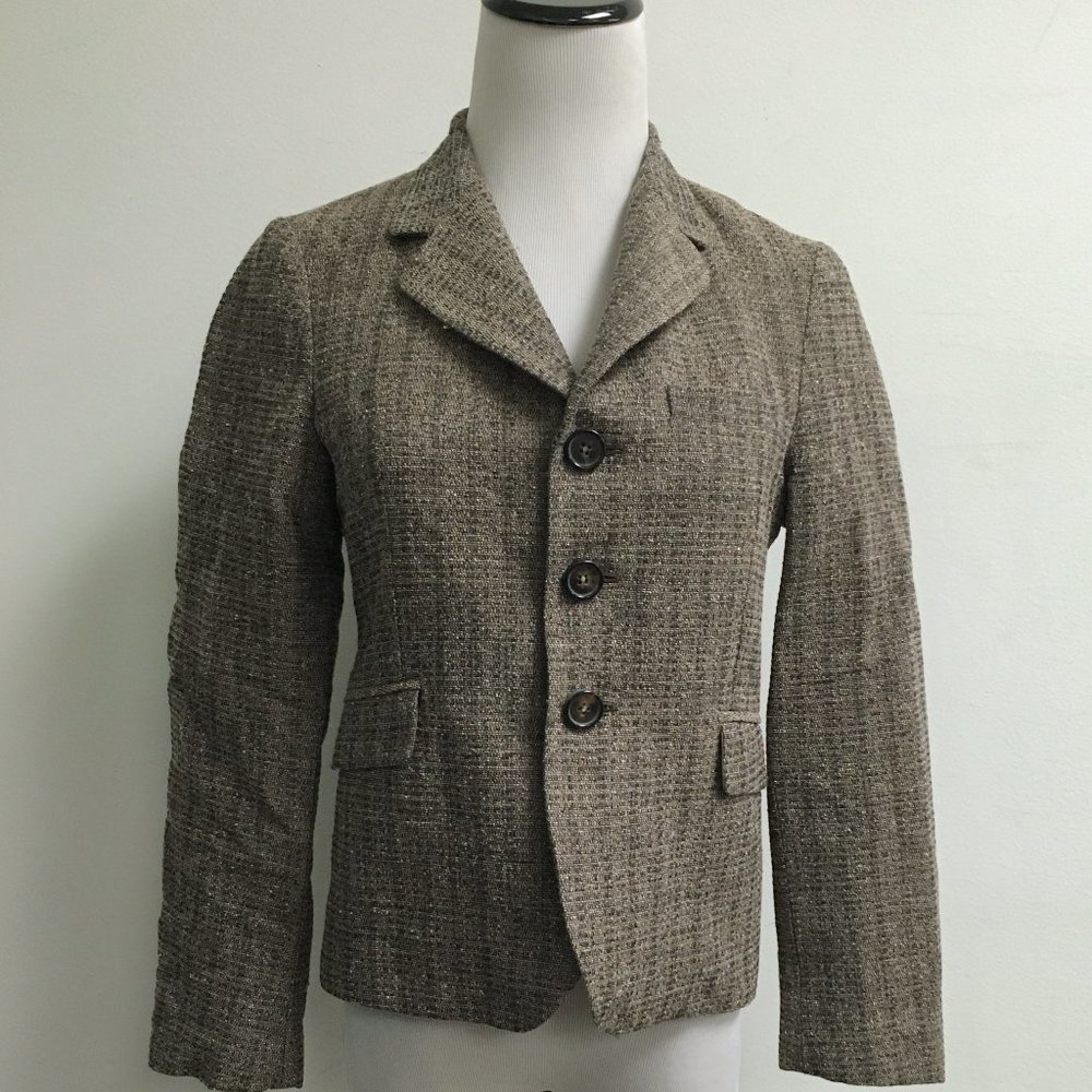 Marni Brown tweed wool silk cropped jacket 40 made in Italy blazer